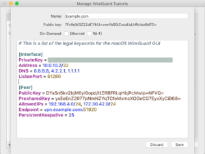 Screen shot of macOS WireGuard GUI